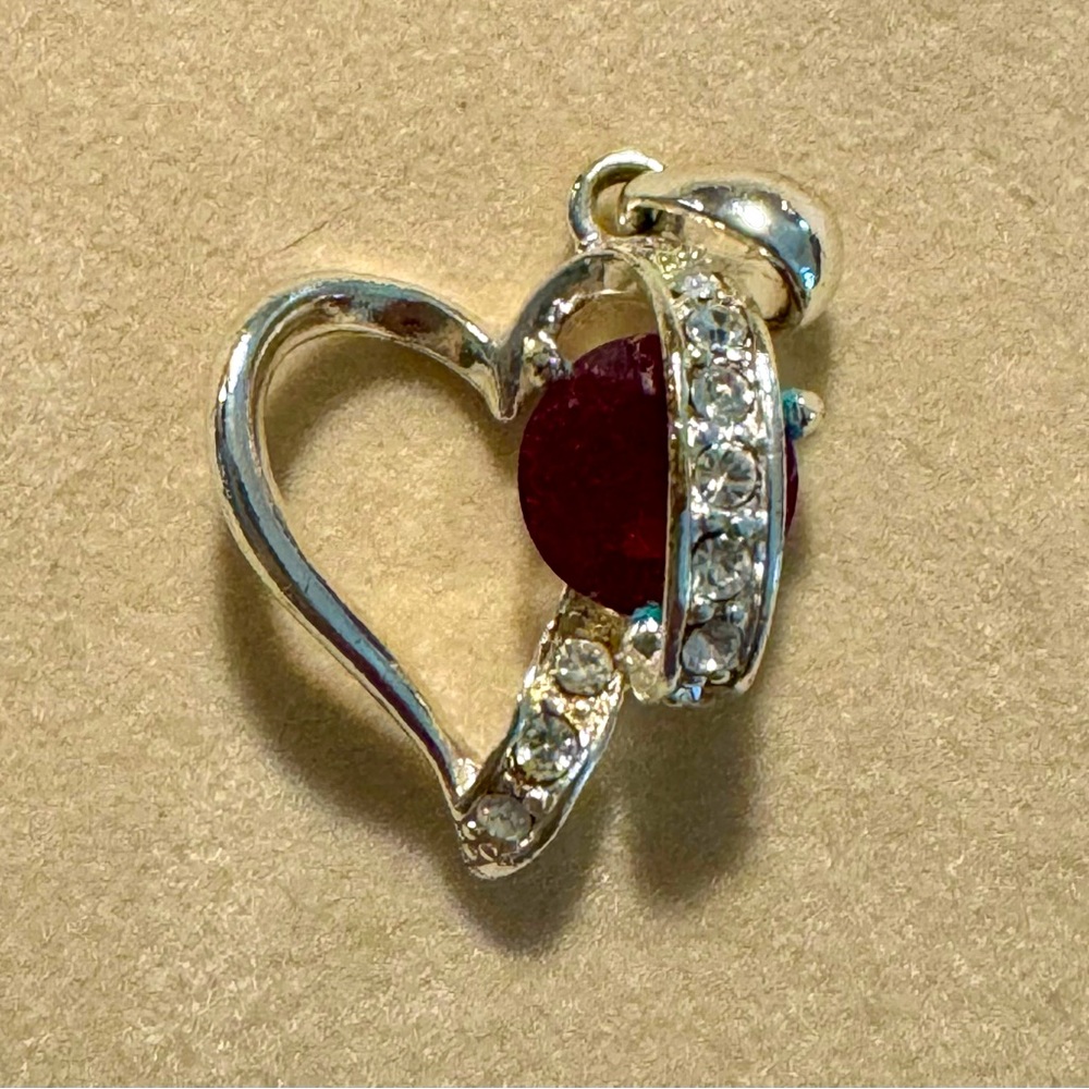 Silver Heart Shape Pendant With Ruby - image 1